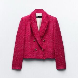 Zara Women's Dark Pink Tweed Jacket